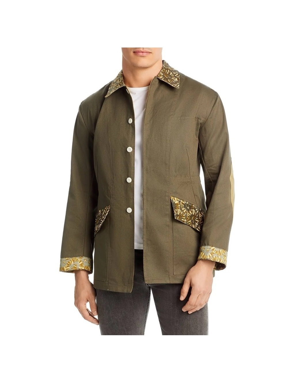 Nicholas Daley Field Jacket Khaki Mix Button Front Point Collar Size S NWT $765